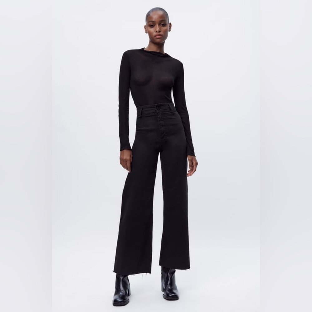 Black high waisted flared leg jeans - marine straight